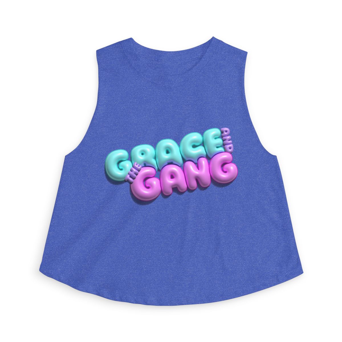 Women's crop top with the Grace and the Gang bubble logo.