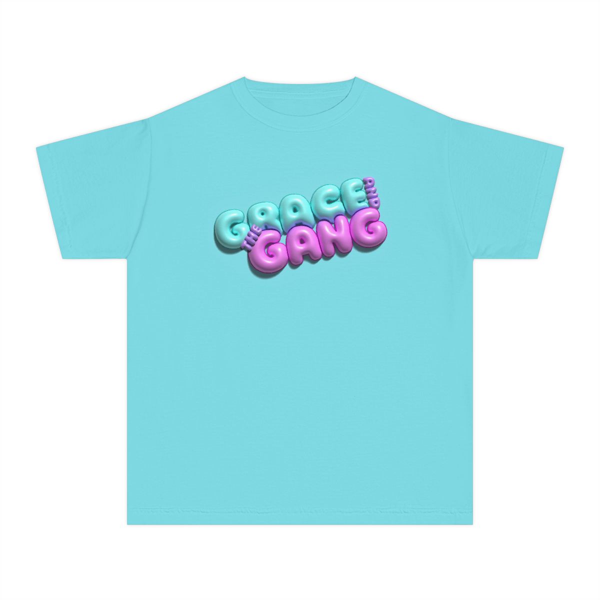 Youth midweight tee with the Grace and the Gang bubble logo.